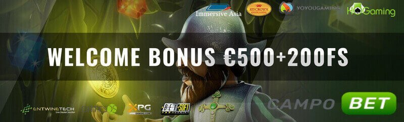 100% up to €500 + 200 Free Spins CampoBet Casino